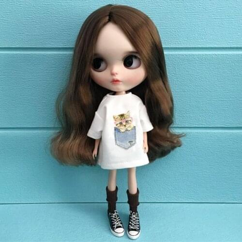 Classics 1/6 Blyth Doll Clothes Fashion White Long T-shirt Blyth OB27 Pullip Clothing Licca Doll Accessories for Barbie