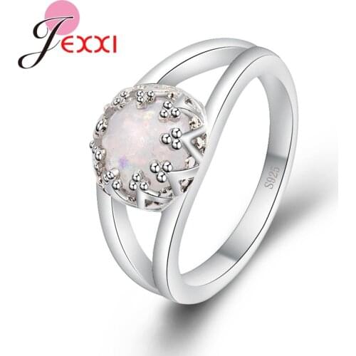 New Fashion 925 Sterling Silver Filled Round White Fire Opal Ring Accessories For Women Engagement Party Decorations