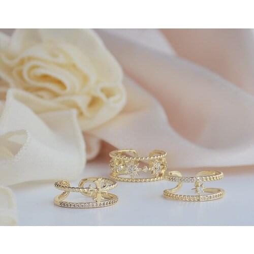 14k Real Gold Plated Fine Jewelry Exquisite Micro Inlay Zircon Star Rings for Woman Simple Daily Index Finger Ring