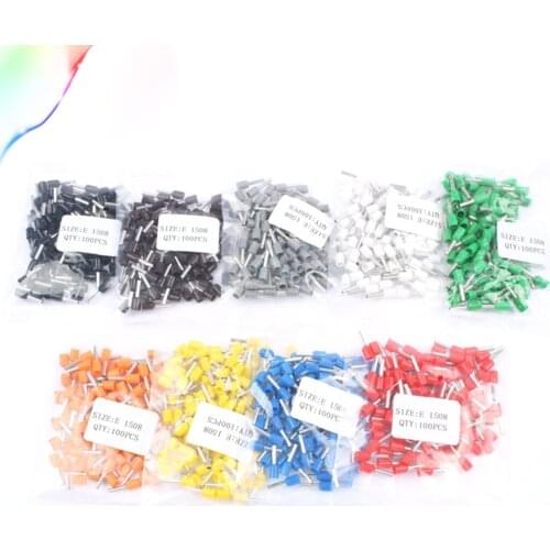 100pcs/lot E1508 Bootlace Cooper Ferrules Kit Set Wire Copper Crimp Connector Insulated Cord Pin End Terminal 5 color VE1508