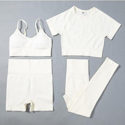 4PCS Seamless Leggings+Short Sleeve Crop Top+Sports Bra+Sport Shorts Yoga Set Sports Wear For Women Gym Clothing Sports Suit