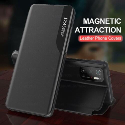 Pu leather smart view window magentic stand flip phone cover case for xiaomi pocophone poco little m3 pro x3 m3pro x3pro x 3 nfc