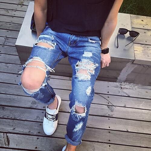 Fashion Hip Hop jeans men new ripped skinny jeans mens personality rock style jean pant slim skinny pants mens distressed jeans