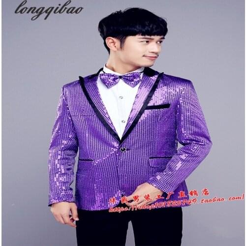 Mens black and white red powder pearl blue silver sequins costumes party host suit jacket TB7453
