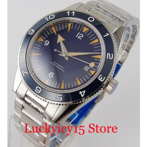 CORGEUT Mechanical Men Watch Automatic Movement Blue Dial Date Function Rotating Bezel Sapphire Glass