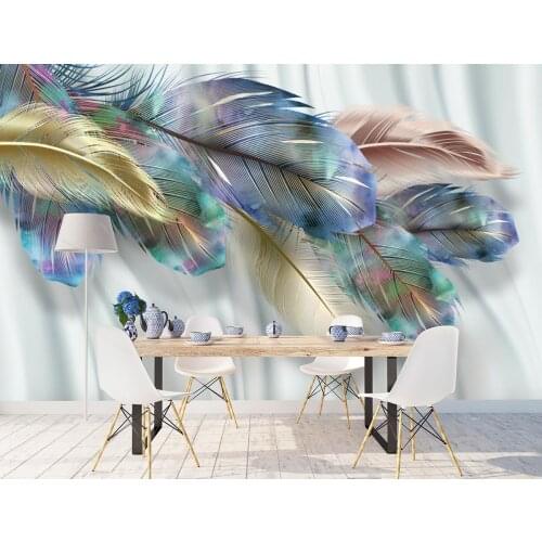 Bacal Nordic Style Blue Modern Feather 3d Mural Wallpaper Abstract Art Living Room Home Decor Wall Papers Papel De Parede 3D