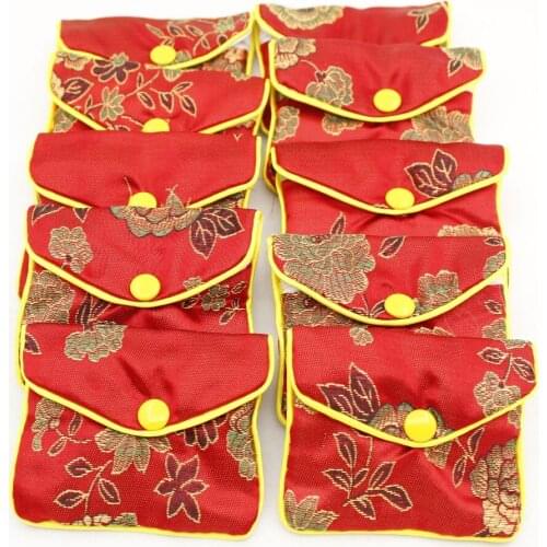 12 Pcs Gift Jewelry Bags Pouch 70mmX80mm Red Man-made Silk SNAP BUTTON