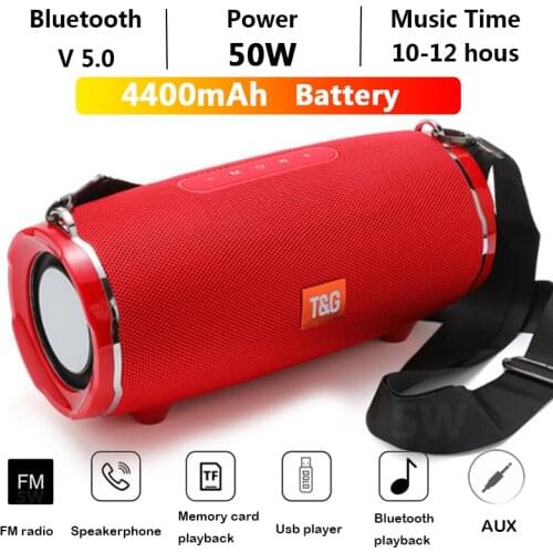 TG187 High Power 50W Bluetooth Speaker Bass Portable Wireless Column Stereo Subwoofer Music Center 4400mAh Battery Upgrade TG118