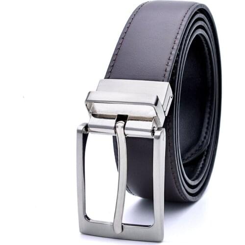 Male Fashion Belt Two-layer Cowhide Casual Men Leather Belt Rotating Button Design Business Waist Belt 130cm