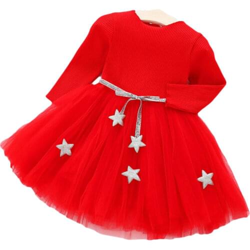 2019 Real Christmas New Year Costumes For Girl Five-pointed Star Kids Clothes Long-sleeved Newborn Baby Clothing Dress Vestidos