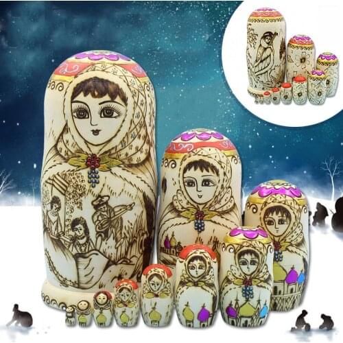 Fashion Big 10 Layer Carved Handicraft Russian Dolls Dry Basswood Nest Matryoshka Doll Hand-Made Wooden Ethnic Dolls L30