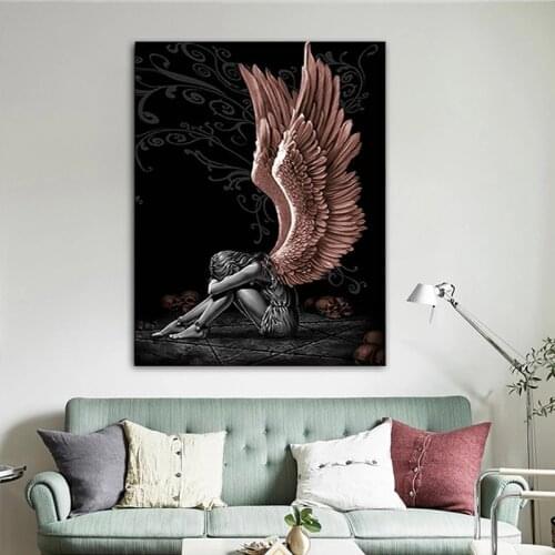 Modern gray character wings skull poster and prints angel and devil on canvas painting wall art picture living room decoration