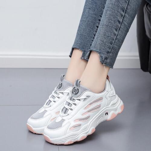 Sportwear running shoes women sneakers PU mesh anti-skid thick heels platform sneakers woman chunky shoes dropshipping