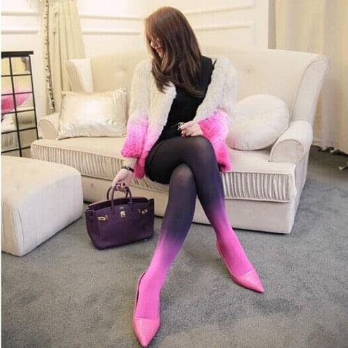 2019 New 120D Womens Velvet Sexy Tights Candy Color Gradient Pantyhose Opaque Slim Stockings Spring Tights for Girls