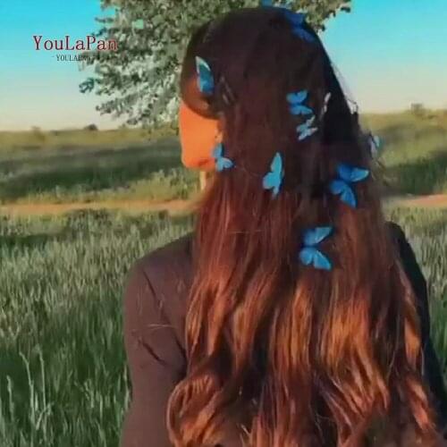 YouLaPan V63 Blue Butterfly Wedding Veil Bridal Headband Head Hoop Flower Girl Bridal Veils White Wedding Black Bridal Veils