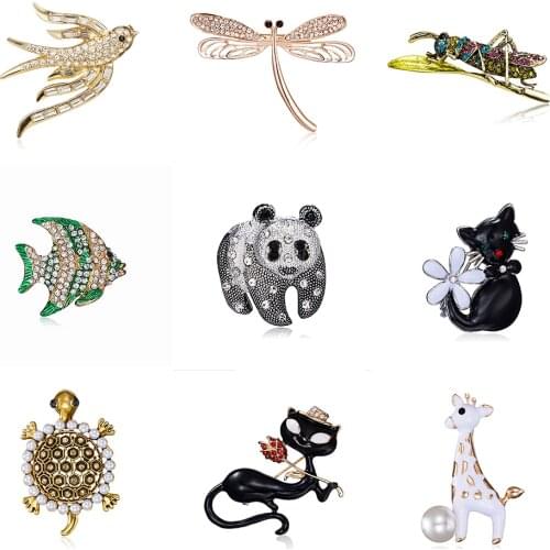 17 Styles Animal Insect Enamel Brooch Pin Cat Frog Turtle Dragonfly Rhinestone Brooch Women Christmas Gifts Jewelry Accessories