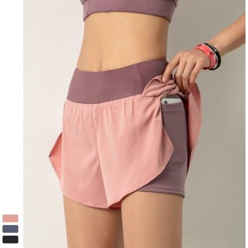 Womens Summer Sport Short 2 in 1 Pocket Running short Quick-Drying Fitness Training Shorts Women High Waist Loose Yoga Clothes