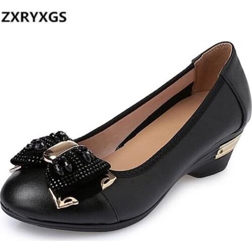 2019 Spring New Rhinestone Cow Leather Heel Women Shoes Large Size Fashion Black Bow Shoes Comfort Breathable Wedges Shoes Woman