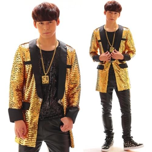 S-5XL!!!2018 Fashion Performance wear ds punk dj male suit gd gold paillette suit stage costume