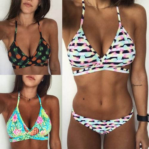 2019 New Pineapple Printed Women Bikinis Set Women Swimwear Push-up Bra Padded Swimsuits Brazilian Bandage Bathing Suits 3Colors