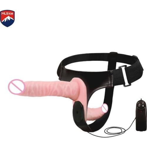 MLSice Lesbian Strapon Dildo Vibrator for Women, Realistic Penis Vibrating Double Strap ons Pants Dildo w Harness, Anal Sex Toys
