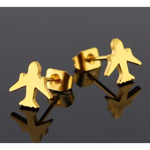 1 pair of small airplane earrings cartoon pattern ear studs fashion airplane stainless steel earrings gift