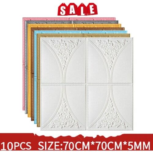 10 Pcs 3D Wall Stickers Self-Adhesive Tile Waterproof Foam Panel Living Room TV Background Protection Baby Wallpaper 70x70cm