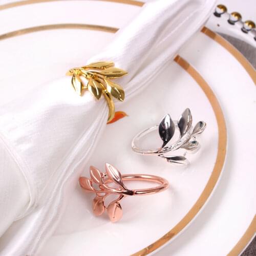 10pcs Wedding leaf-shaped alloy napkin ring hotel special napkin buckle gold silver napkin ring