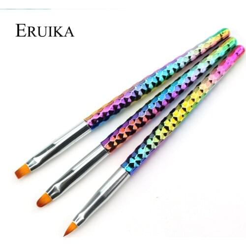 3pcs/set Rainbow Nail Art Brush Flat Pen Tips Dust Cuticle Clean Drawing Painting UV Gel Powder Extension Design Manicure Tools