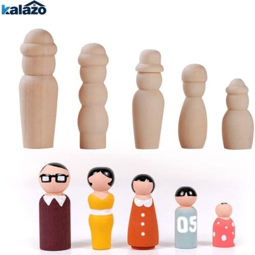 5Pcs Unfinished Wooden Peg Dolls Family toys arts DIY craft material supplies kids toys wedding birthday party decorations
