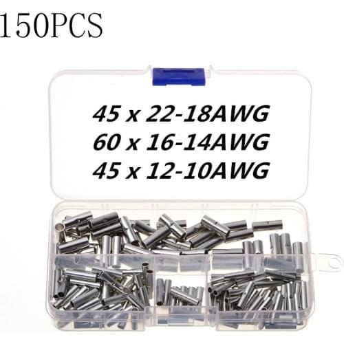 600/150Pcs Butt Wire Connector AWG 22-10 Copper Tinned Splice Crimp Terminal Sleeve Bare Terminals Crimping Connector Kit