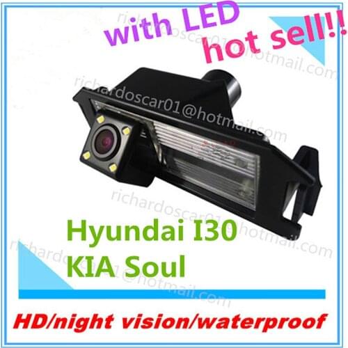 Free shipping CCD Highest nightvision 4 LED color parking rearview Car Reverse Rear View backup Camera For HYUNDAI I30 KIA SOUL