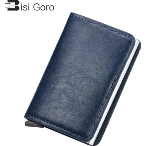 BISI GORO England Style Wallet RFID Bloking Men and Women Card Holder Metal Aluminum Solid Slim Small Mini Wallet Cartera Mujer