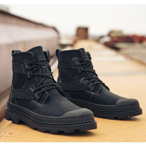 Vast Wave Cow Suede Leather Mens Soldier Ankle Boot With Buckle Mens Military boot Male Shoes Safety Work Boots Army Boot