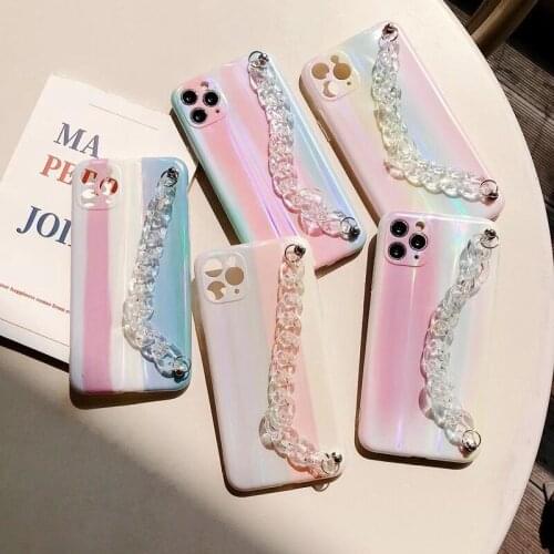 Wrist Chain Case for iPhone 12 Pro Max 12 mini 11Pro Max 7 8 Plus XR XS Max Soft IMD Laser Cases Marble Chain Hanging Phone Case