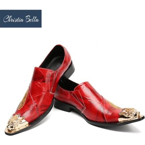 Christia Bella Fashion Genuine Leather Handmade Men Dress Shoes Italian Wedding Formal Shoes Men Oxford Shoes Flats Plus Size