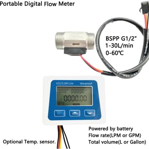 US211M Lite USS-HS21TI G1/2" 1-30L/min Digital Flow Meter 5V Flow Reader Compatible with all our flow sensor without temperature