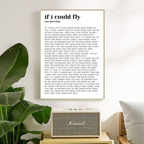If I Could Fly Lyrics Quote Black and White Minimalist Poster Canvas Painting Music Wall Art Picture Print Best Gifts for Fans