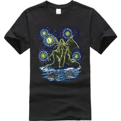 Starry Night Cthulhu 3D Printed Tshirts for Men Lovecraft Pure Cotton Classic Art T Shirt 2019 Big Discount Christmas Tee-Shirts