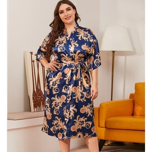 Robes Pajamas womens new robe womens fat mm bathrobe morning robe bathrobe large size household clothes Body plump kaftan