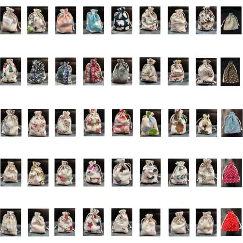 10pcs Cotton Bags Jute Tote Bag Cotton Shopping Bags Cloth Drawstring Christmas Gift Bag For Men Travel Storage Multiple Pattern