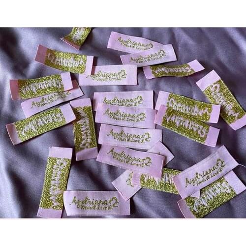 Custom High density gold thread Woven Label main label damask label Embroidery Tags for Garment Bags DIY Sewing Accessories