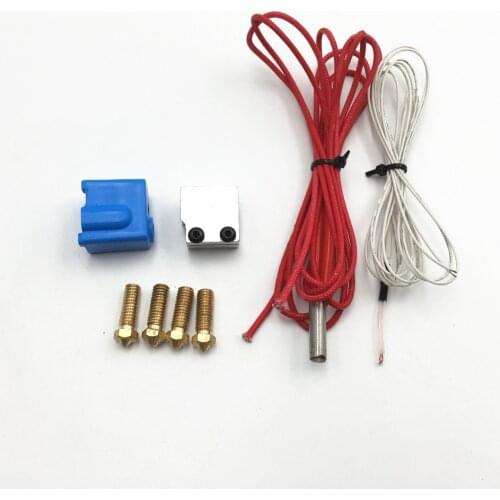 V6 Volcano Extruder Pack 4 Nozzles 1 Heater Block +Sock +Heater cartridge+Thermistor for RepRap 3D Printer 1.75/3mm filament
