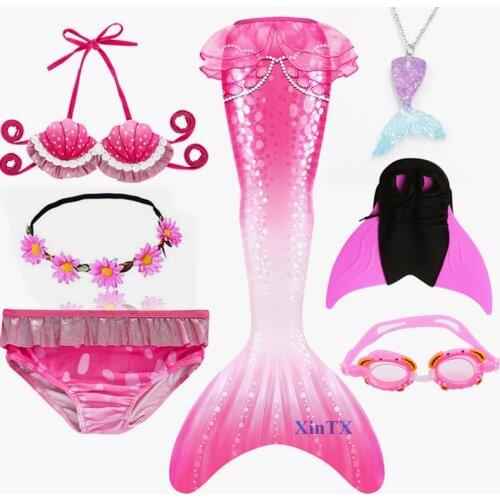 Latest Rainbow Twill Mermaid Tails with Fin Swimsuit For Kids Bikini Bathing Suit Dress for Girls With Flipper For Swimming