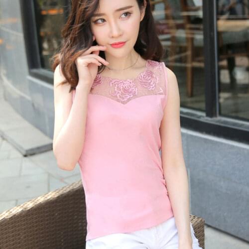 Summer lady lace embroidery sleeveless vest stitching thread white black camisole female long paragraph shirt tank tops women