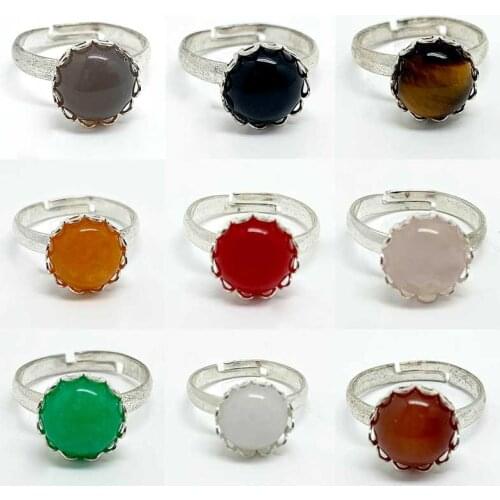 Momiji Natural Stone Jewelry Rings for Women 10mm Crystal Rings Amethys Pink Crystal Adjustable Jewelry Engagement Rings