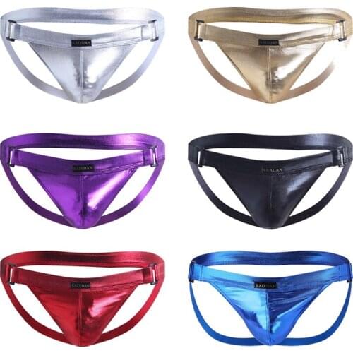 Mens interest patent leather pair of thongs low-waisted imitation leather one-ding pants to attract buttock T pants