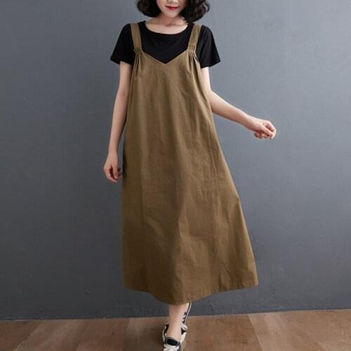 Strap Dress 2021 Korea Fashion Preppy Style Sweet Girls Chic Summer Dress Cotton Loose Women Holiday Travel Casual Midi Dress