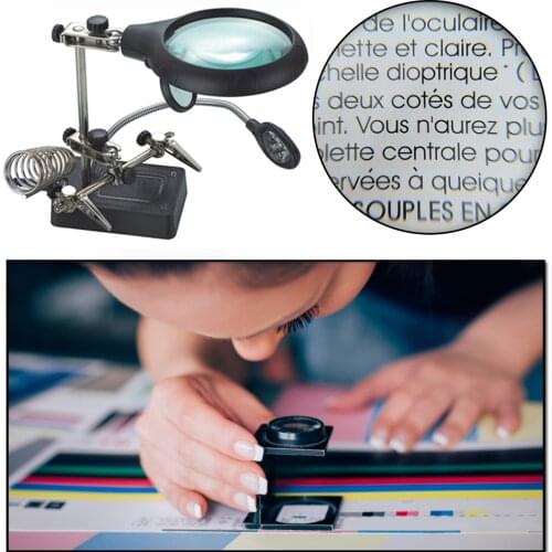 Soldering Iron Stand Welding Magnifying Glass with Illuminated Glasses LED Alligator Clip Holder Clamp for Reading