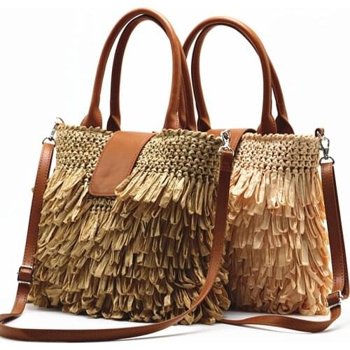Casual Straw Women Shoulder Bags Wicker Woven Handbags Rattan Summer Beach Bag Large Capacity Tote Lady Big Purses Shopper Bag